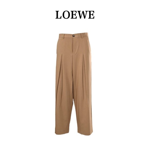 LOEWE Solid Color Zipper Straight Fit Casual Pants Men's Khaki 48 - Picture 1 of 11